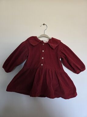 Girls Burgundy Corduroy Button-Front Dress